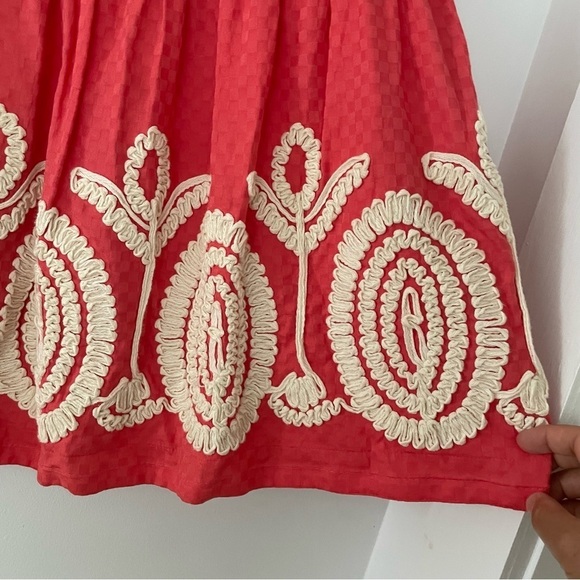 Nick & Mo Embroidered Coral & off White Boho Chic Cotton Skirt Size L - Picture 3 of 12